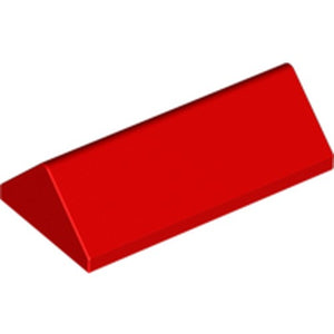 A single red LEGO Slope 45 2 x 4 Double brick.
