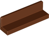 A brown LEGO Panel 1 x 4 x 1, viewed from an angled perspective, showing its L-shape and smooth finish.