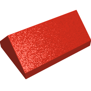 A red LEGO Slope 45 2 x 3 Double brick, angled and textured, on a white background.