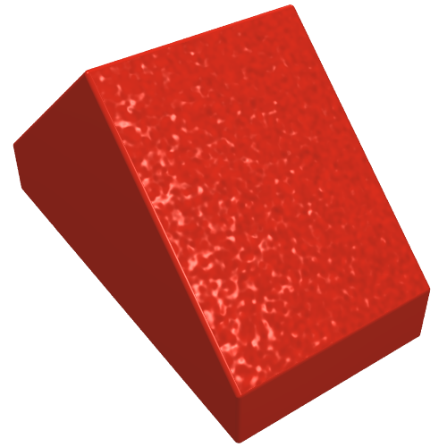 Red LEGO Slope 45 2 x 1 Double without Inside Bar or Bottom Stud Holder, featuring a textured, slightly shiny surface.