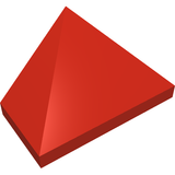 Red LEGO 3048a Slope 45 2 x 1 Triple without inside bar or bottom stud holder, an angled view.