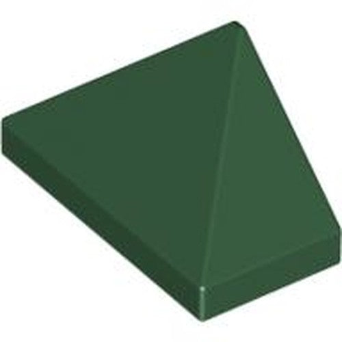 Dark green LEGO 3048c Slope 45 2 x 1 Triple with Inside Bar piece.