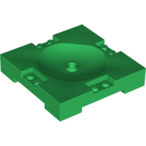 Green LEGO 8x8 sports field section with a concave center, surrounded by studs and recessed connection points.