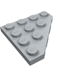 Light grey LEGO 4x4 cut corner wedge plate with 10 studs, angled view on white background.
