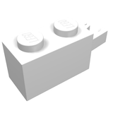 White LEGO Hinge Brick 1 x 2 Locking with 1 Finger Horizontal End, featuring two studs embossed with 'LEGO'.