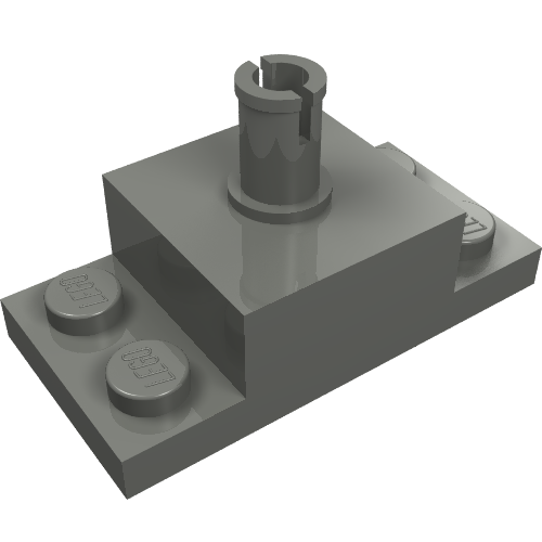 Gray LEGO Modified 2x4 Brick with Pin on Top and Side Cutouts, part number 30592