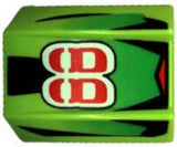 LEGO 30602pb010 Slope, Curved 2x2 Lip, lime green with stylized red '88', faded green panels, and black stripes.
