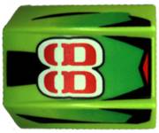 LEGO 30602pb010 Slope, Curved 2x2 Lip, lime green with stylized red '88', faded green panels, and black stripes.