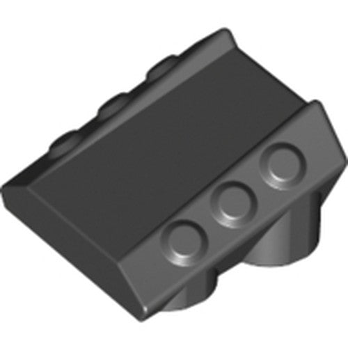 Black LEGO 30603 modified 2x2 sloped brick with no top studs and 6 raised side pistons.