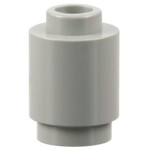 Light gray LEGO 3062 round 1x1 brick, cylindrical with a stud connector on top, on a white background.