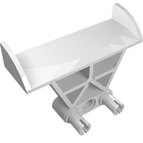 White LEGO vehicle spoiler with curved end pieces and two axle connectors on the underside.