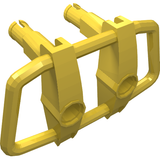 Yellow LEGO Vehicle Grille 6x4x3, part 30632, featuring two pins and two pin holes, on white background.