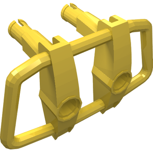 Yellow LEGO Vehicle Grille 6x4x3, part 30632, featuring two pins and two pin holes, on white background.