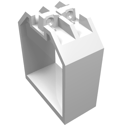 White LEGO 30637 container, open-ended 2x4x4 box with locking hinge fingers on each end.