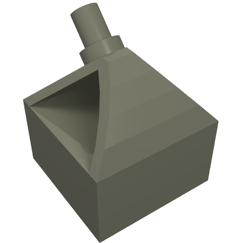 Grey LEGO 30640 Vehicle Steering Wheel Holder 2x2. Features a sloped top with an opening and a tilted stud.