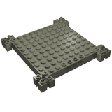 LEGO 30645 dark gray 12x12 modified base brick. Square plate with studs, side Technic pinholes, and 2x2 corner plates with single studs.
