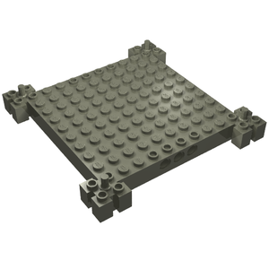 LEGO 30645 dark gray 12x12 modified base brick. Square plate with studs, side Technic pinholes, and 2x2 corner plates with single studs.