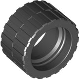 LEGO 30648 black tire with shallow tread pattern, 24x14, angled view on white background.