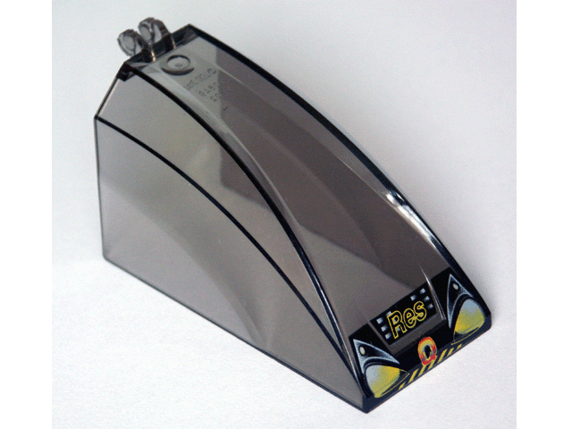 LEGO 30649px1 dark gray curved windscreen with 2 fingers, featuring headlights and 'Res-Q' pattern on a white background.