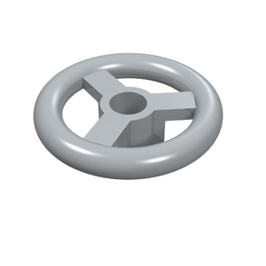 Light grey LEGO small steering wheel, 2 studs diameter, with three spokes and a central hub.