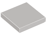 A light gray LEGO 2x2 tile, viewed from a slight angle, showing its flat top surface and thin edges.