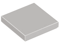 A light gray LEGO 2x2 tile, viewed from a slight angle, showing its flat top surface and thin edges.