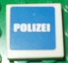 LEGO white 2x2 tile with a blue background pattern featuring 'POLIZEI' in white text.