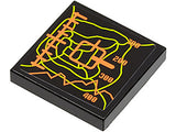 LEGO 3068pb0423 black 2x2 tile with orange and lime elevation display pattern, contour lines and numbers.