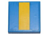Blue LEGO 2x2 tile with a yellow vertical stripe pattern in the middle.