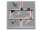Light gray LEGO 3068pb1334 2x2 tile featuring a copper concrete brick pattern with black cracks and distressed details.