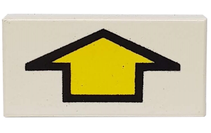 LEGO 3069p13 Tile 1x2 with yellow arrow short and black border pattern on an off-white background.