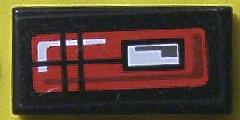 Black LEGO 1x2 tile with a red and white taillight pattern, depicting the left side, from Set 8286.