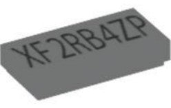 Dark grey LEGO 1x2 tile with 'XF2RBB4ZP' Exo-Code pattern printed in black.