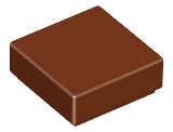 A single, dark brown, 1x1 flat LEGO tile. The smooth, square brick is shown from a slight top-down angle.