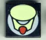 Black LEGO 1x1 tile with a light lime oval pattern featuring a red teardrop shape on a white circular background.