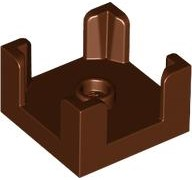 Dark brown LEGO 2x2 container bottom with a central stud and four raised corner supports.