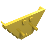Yellow LEGO Vehicle, Tipper End Flat part with two studs and two pins on a white background.