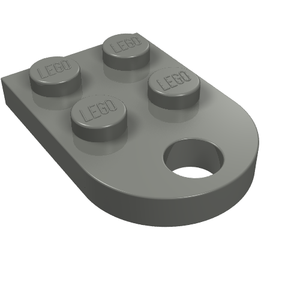 Gray LEGO 3176 Plate, Modified 2x3 with Hole, featuring four studs and a round hole at one end.
