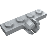 Light gray LEGO Plate, Modified 1 x 4 with Tow Ball Socket, Short, 4 Slots, showing 'LEGO' branding on studs.