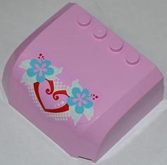 Pink LEGO 5x6x2 curved top canopy with 4 studs and a heart and light blue flowers pattern.