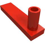 Red LEGO 3187 Fence Gate 1 x 4 x 2 Base, a rectangular plate with a hollow cylinder rising from it.