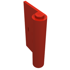 Red LEGO Door 1 x 3 x 3 Left with Thin Handle, featuring a cylindrical hinge and the LEGO logo on top.