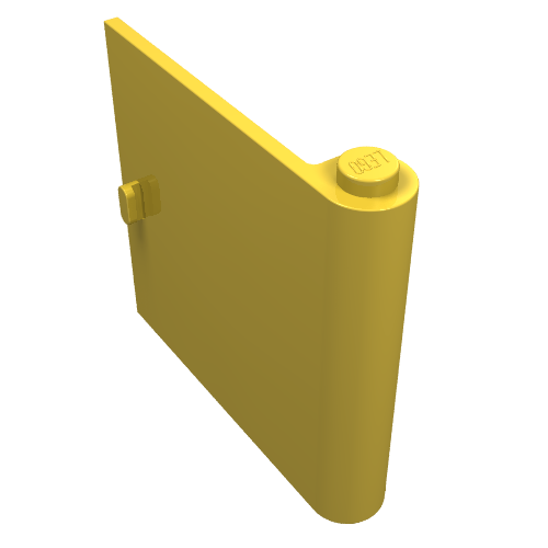 Yellow LEGO Door 1 x 5 x 4 Right (part 3194) with a side peg and a top stud featuring LEGO branding.