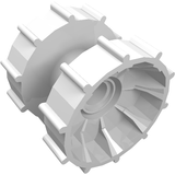White LEGO Technic Tread Hub (32007) with external ribs and internal support structure, viewed at an angle.