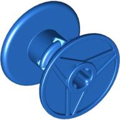 Blue LEGO String Reel 3 x 2 x 3 Drum with Axle Hole, part 32012, shown at an angle.