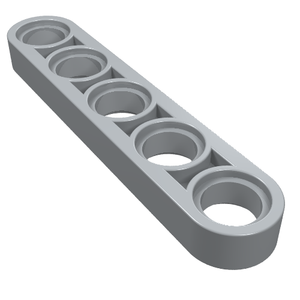 Light gray LEGO Technic Liftarm Thin 1 x 5 with five pin holes, viewed from a slight angle.