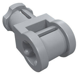 Light bluish gray LEGO Technic Axle Connector 32039 with an axle hole, viewed from an angle.
