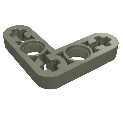 Dark grey LEGO Technic Modified Bent Thin L-Shape 3x3 Liftarm, featuring pinholes and axle holes.