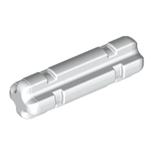 A single white LEGO Technic Axle 2L Notched (part 32062) shown at an angle on a white background.