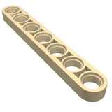A light tan LEGO Technic Liftarm Thin 1 x 7 with seven pin holes, angled on a white background.